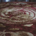 red and brown floral round table