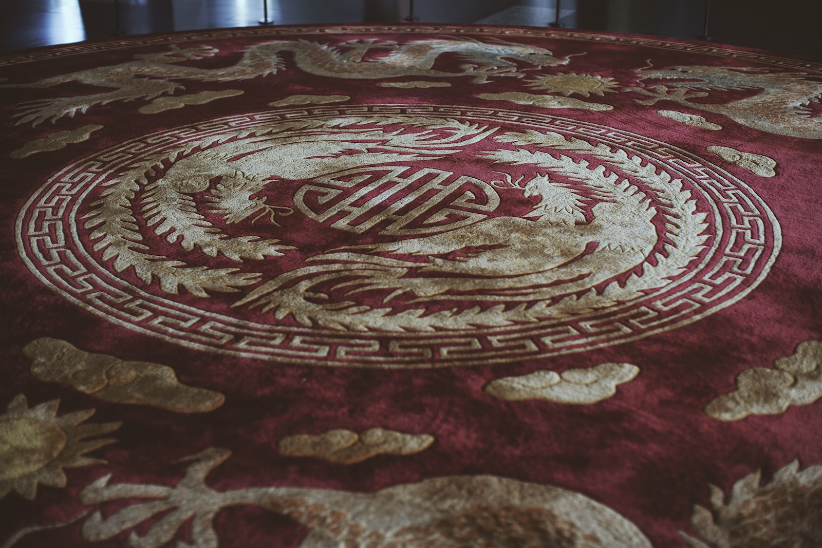 red and brown floral round table